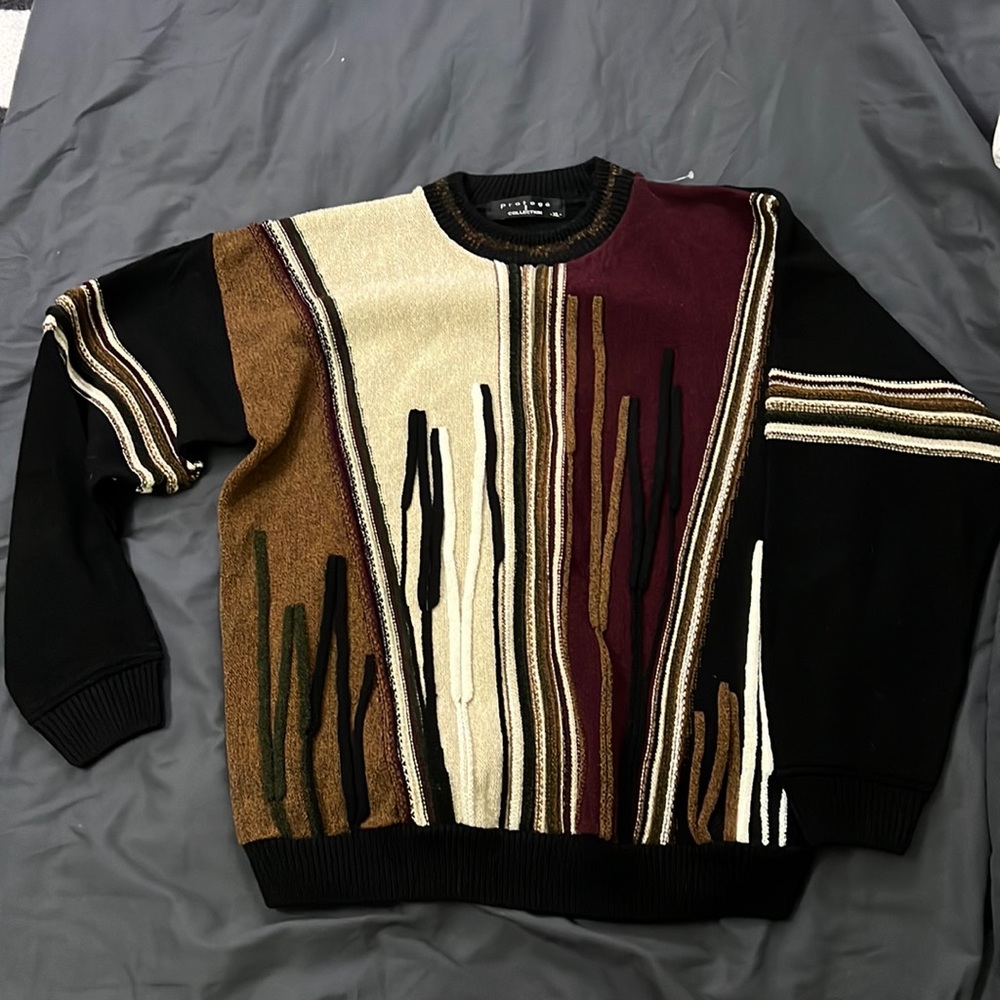 NWOT Protege 90s Vintage Burgundy and Black Striped Sweater